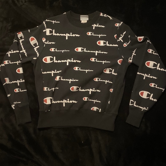 Men’s Champion Reverse Weave All Over Print Sweater in Black (M) - Picture 1 of 1